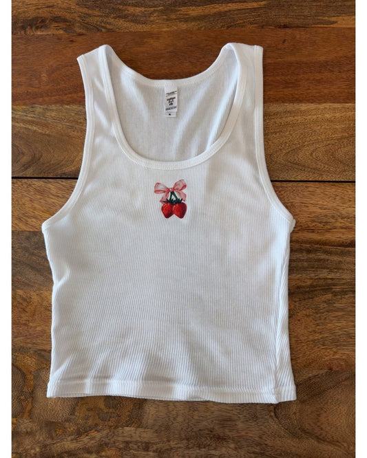 Strawberry Bow Coquette Aesthetic Cropped Tank Top